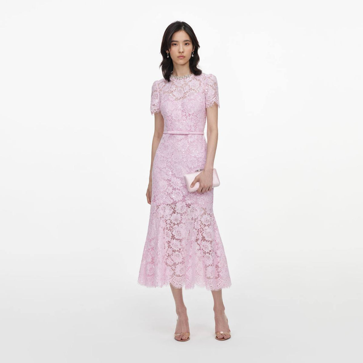 SP Pink Sequin Lace Midi Dress