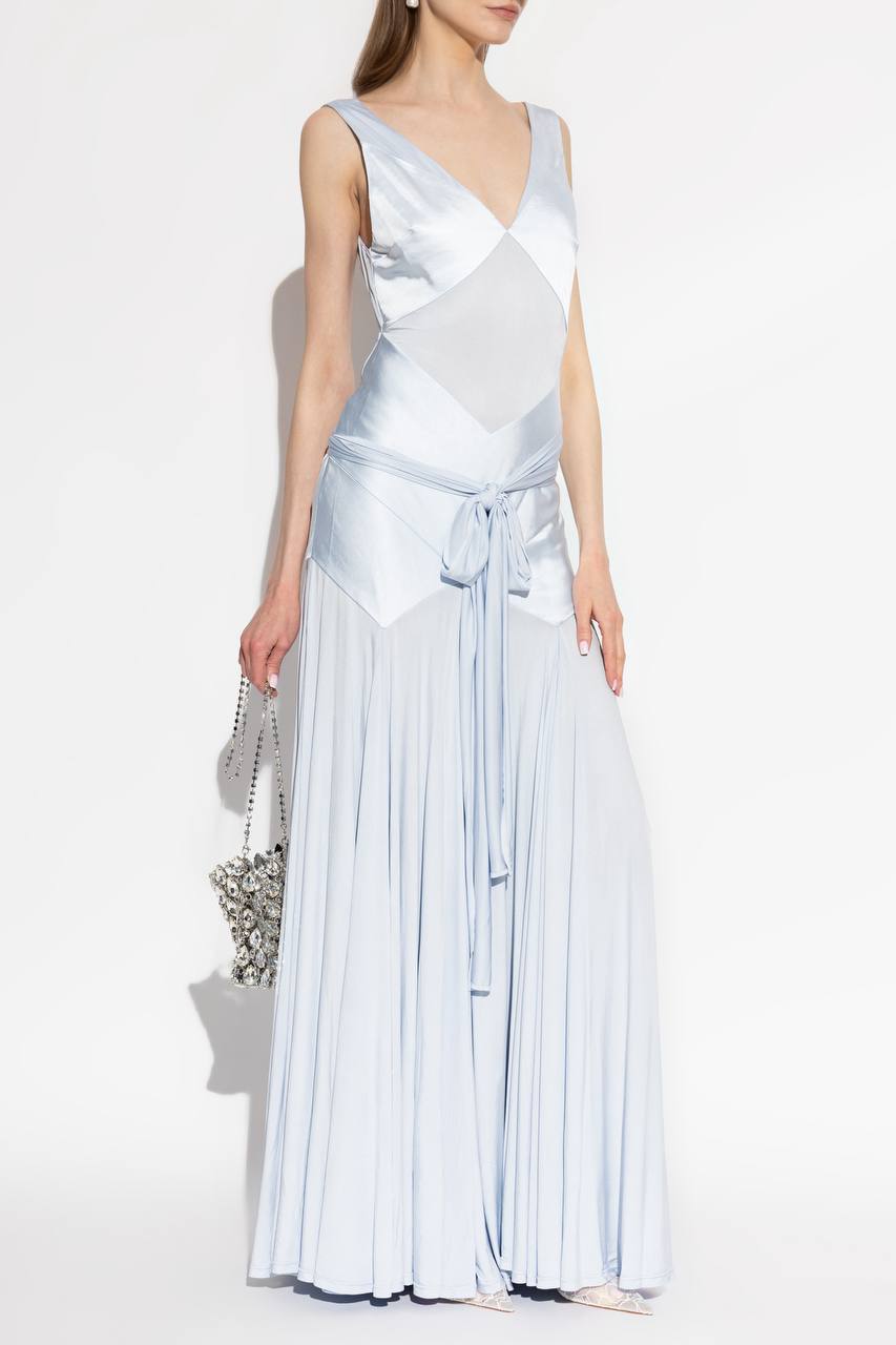 SP Blue Satin Jersey Tie Maxi Dress - Image 4
