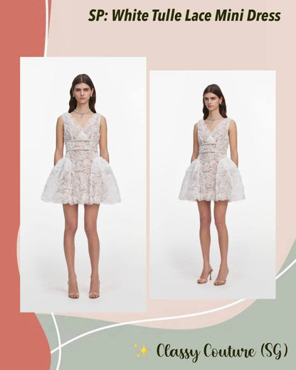 SP White Tulle Lace Mini Dress