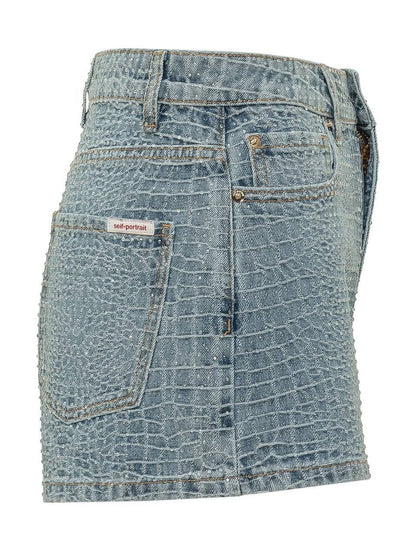 SP Croc-Embossed Denim Shorts
