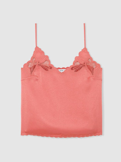 RS Joanie Satin Lace-Detail Cami Top