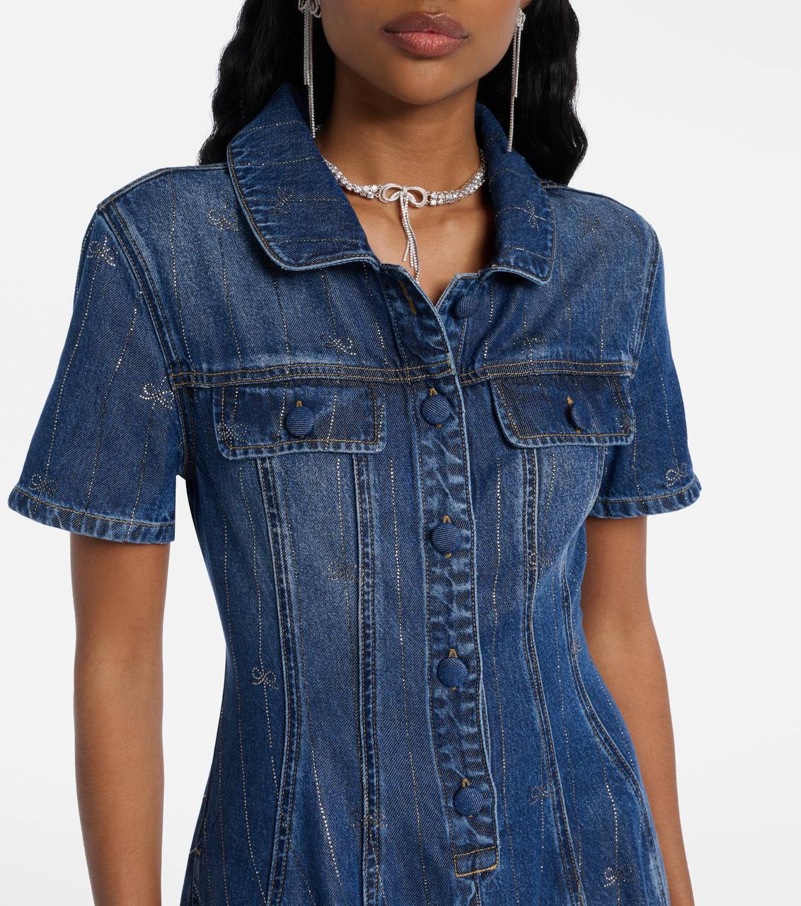 SP Rhinestone Stripe Denim Mini Dress