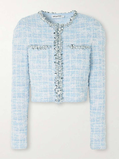SP Blue Checked Boucle Cardigan | Mini Skirt