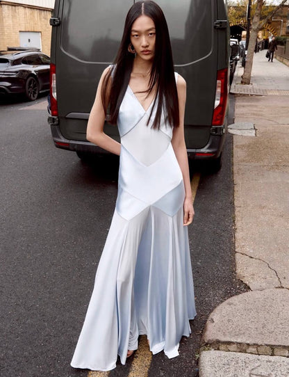 SP Blue Satin Jersey Tie Maxi Dress - Image 2