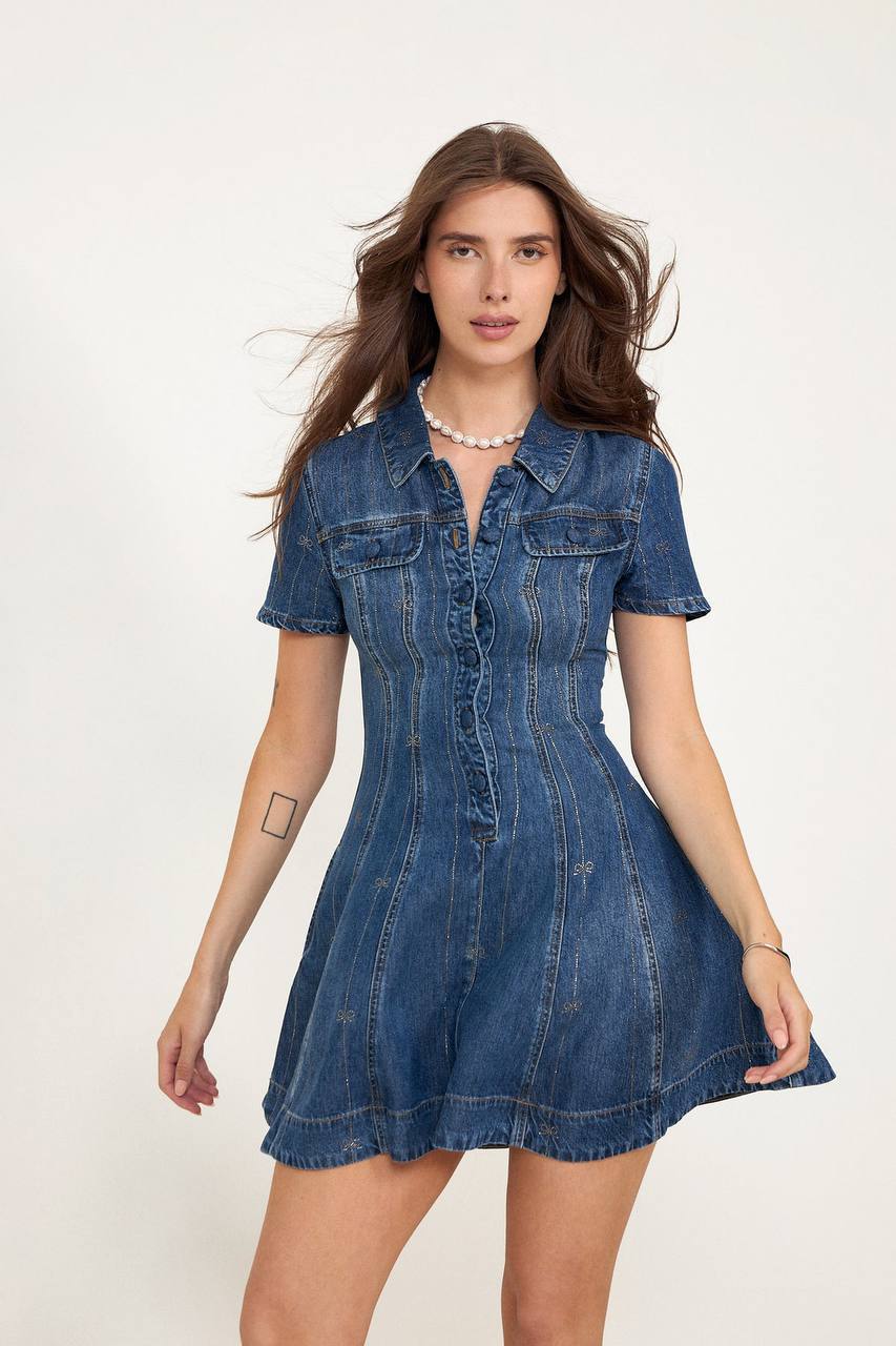 SP Rhinestone Stripe Denim Mini Dress