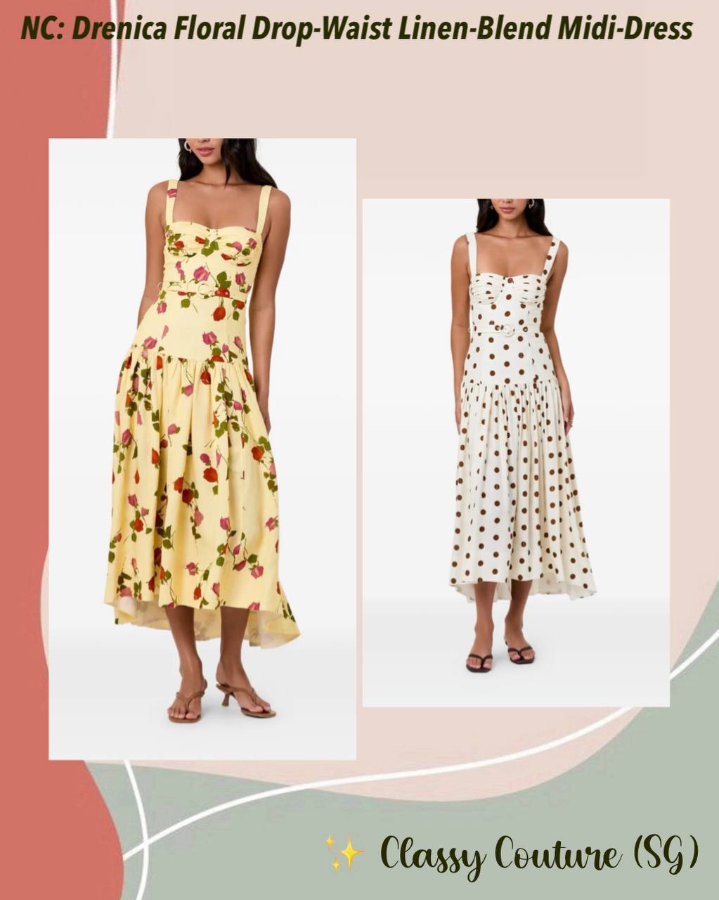 NC Drenica Floral Drop-Waist Linen-Blend Midi Dress