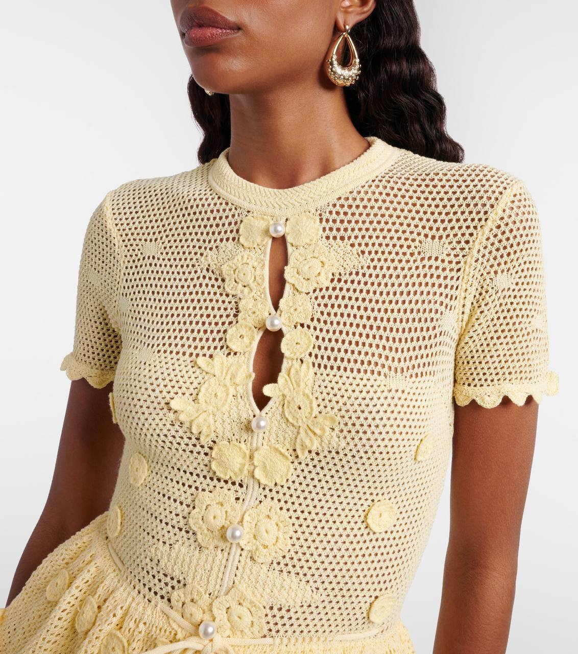 SP Yellow Crochet Floral Mini | Midi Dress