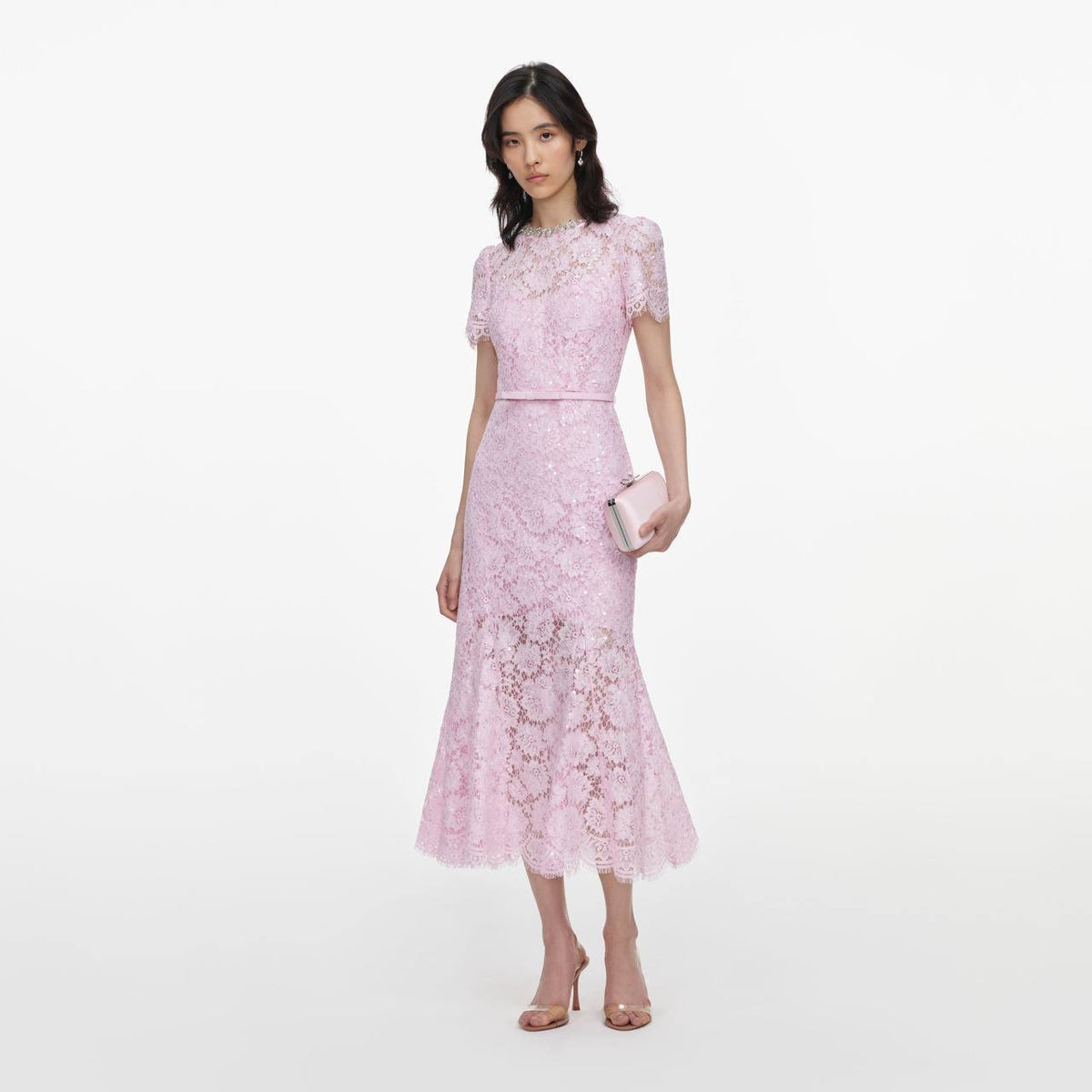 SP Pink Sequin Lace Midi Dress