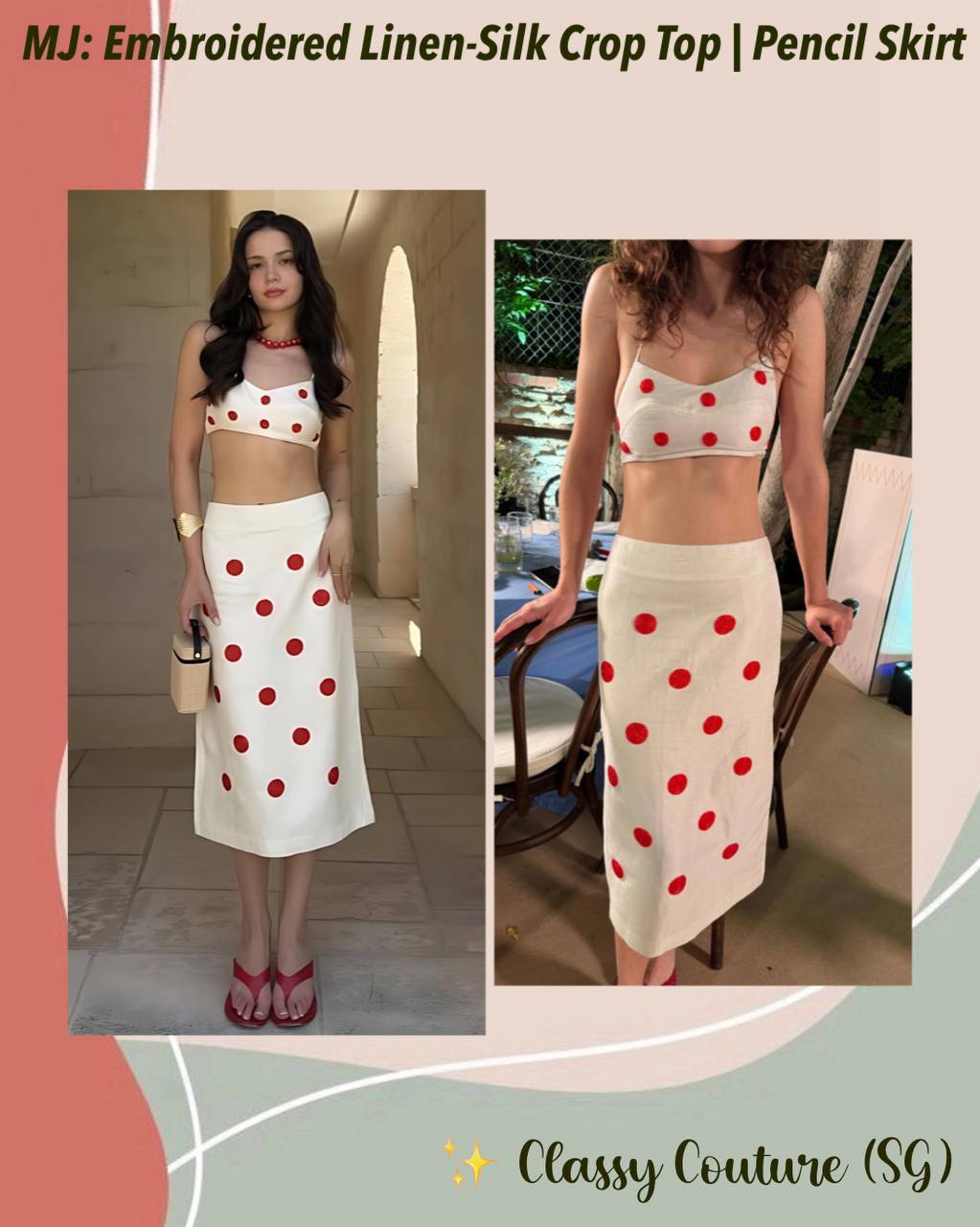 MJ Embroidered Linen-Silk Crop Top | Pencil Skirt