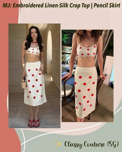 MJ Embroidered Linen-Silk Crop Top | Pencil Skirt