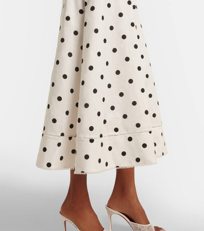 SP Linen-Cotton Polka Dot Midi Dress