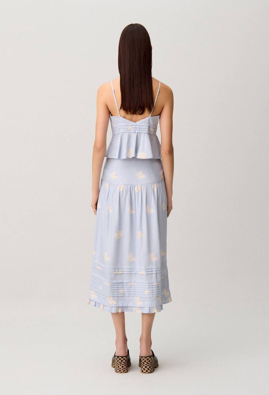 CP Floral-Print Linen-Blend Midi Skirt