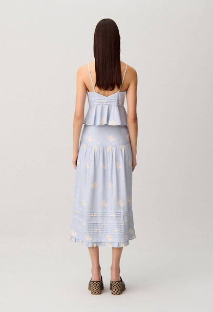 CP Floral-Print Linen-Blend Midi Skirt