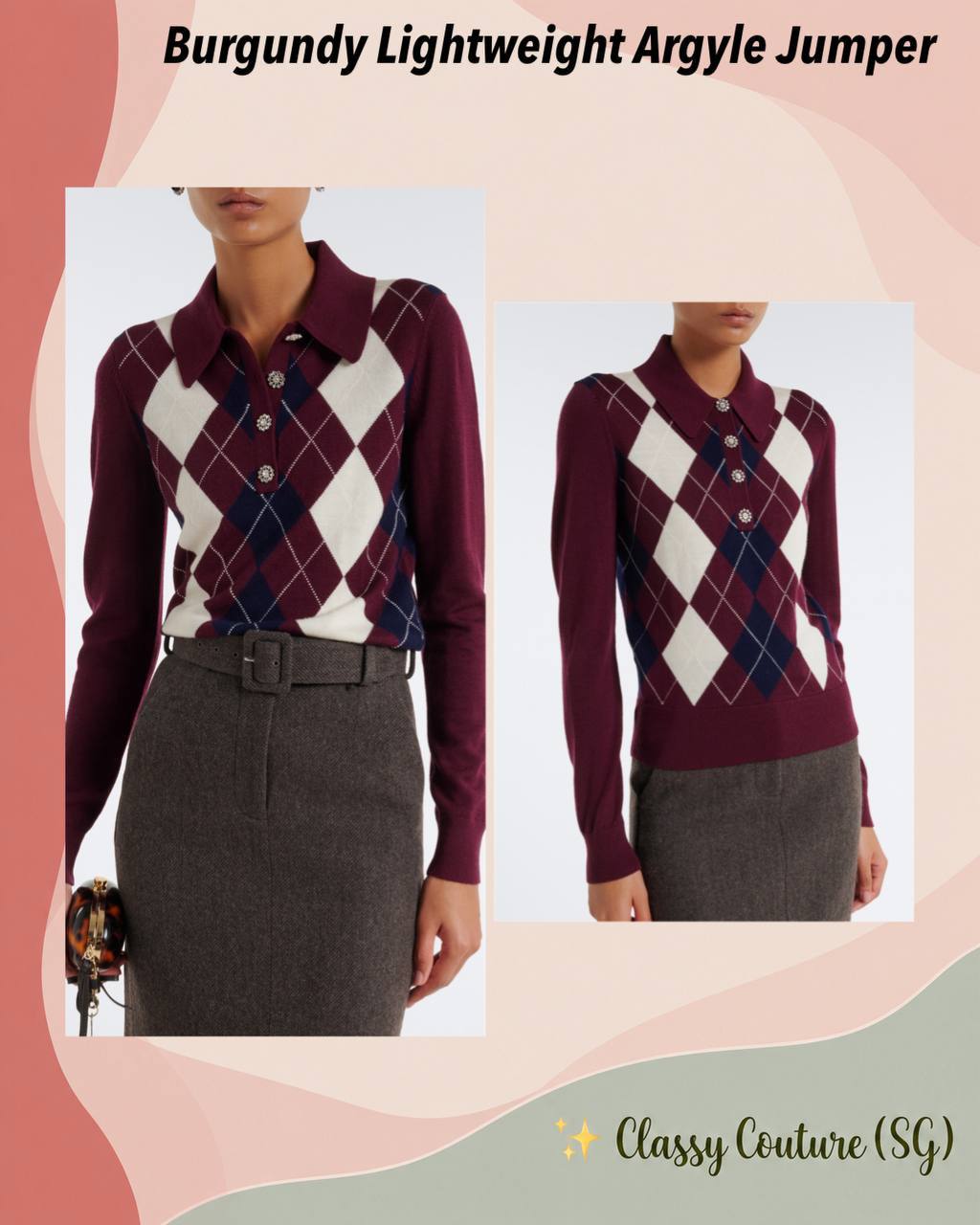 Burgundy Lightweight Argyle Jumper - Image 1