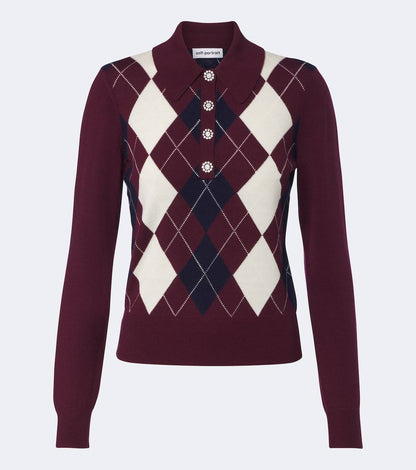 Burgundy Lightweight Argyle Jumper - Image 10