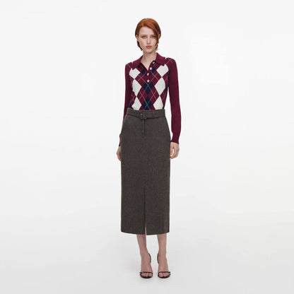 Burgundy Lightweight Argyle Jumper - Image 2