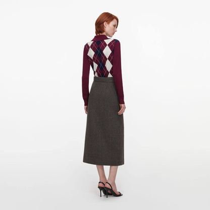 Burgundy Lightweight Argyle Jumper - Image 4