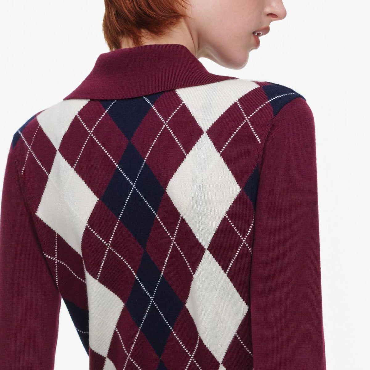 Burgundy Lightweight Argyle Jumper - Image 6