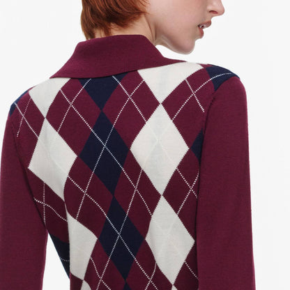 Burgundy Lightweight Argyle Jumper - Image 6