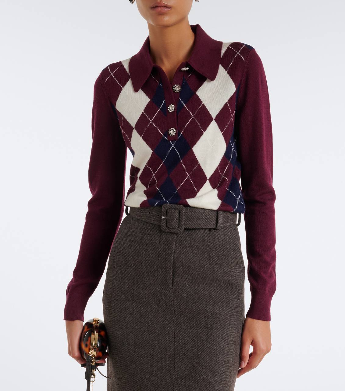 Burgundy Lightweight Argyle Jumper - Image 8