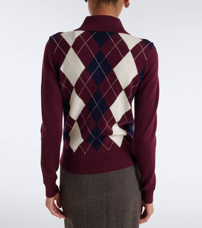 Burgundy Lightweight Argyle Jumper - Image 9