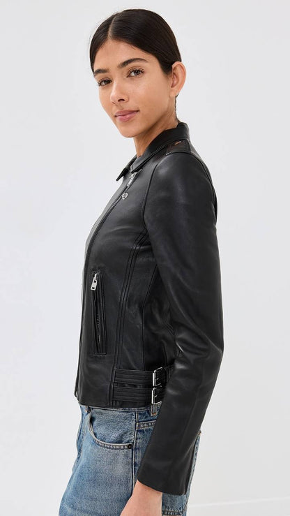 Black Han Slim-fit Lambskin Leather Asymmetric Zip Jacket