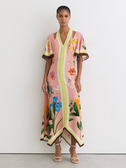 RS Flossy Floral-Print Cut-Out Midi Dress in Pink