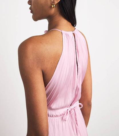 MJ Pleated Halter Neck Midi Dress