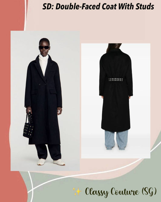 Black Double-Faced Wool Coat With Studs