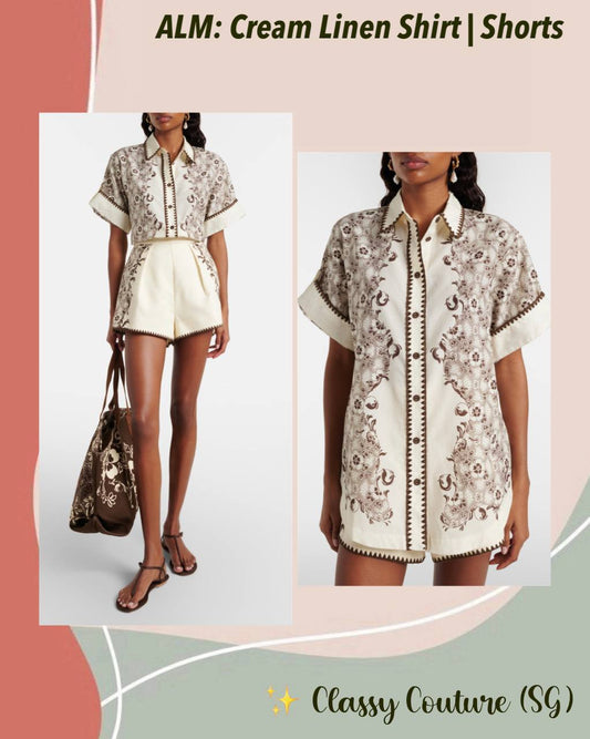 ALM Cream Cotton-silk Shirt | Linen-cotton Shorts | Brown/Cream Paisley floral Set