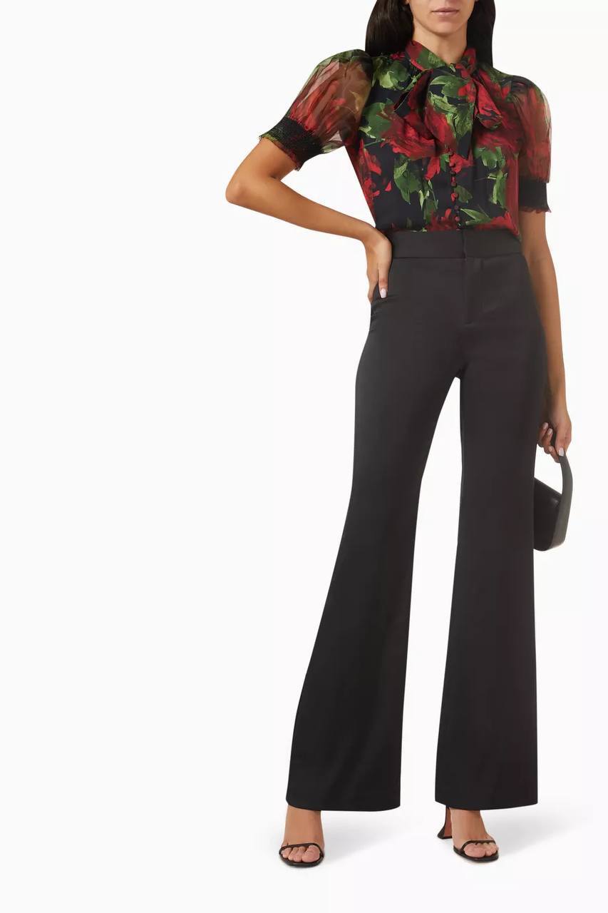 AO Brentley Tie-neck Puff-sleeved Viscose & Silk Top