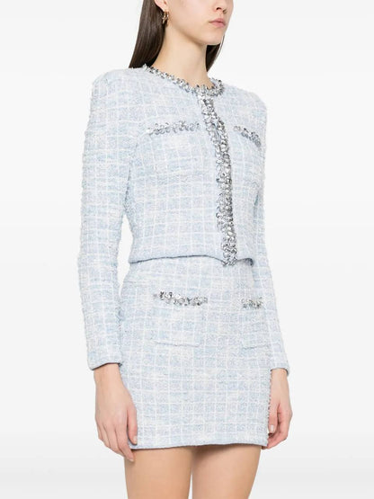 SP Blue Checked Boucle Cardigan | Mini Skirt