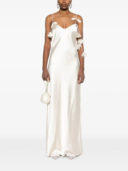 SP Satin Floral Appliqué Maxi Dress