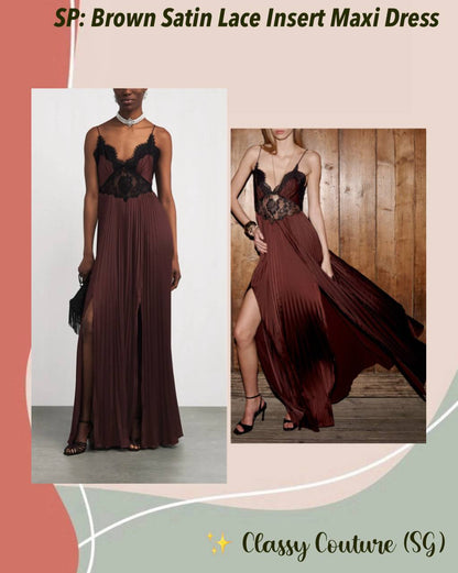 SP Brown Satin Lace Insert Maxi Dress