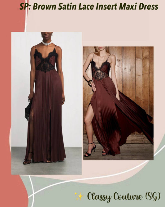 SP Brown Satin Lace Insert Maxi Dress