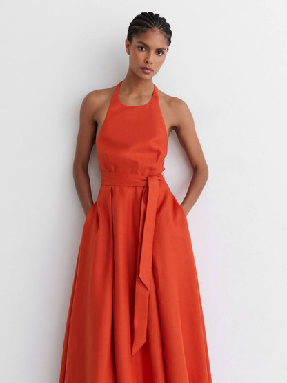 RS Paules Linen Open-Back Maxi Dress