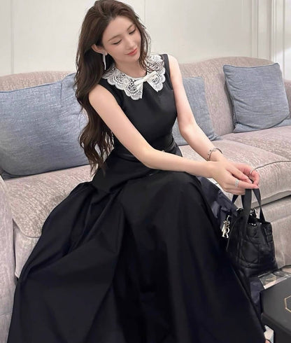 SP Black Belted Peplum Midi Dress in Taffeta