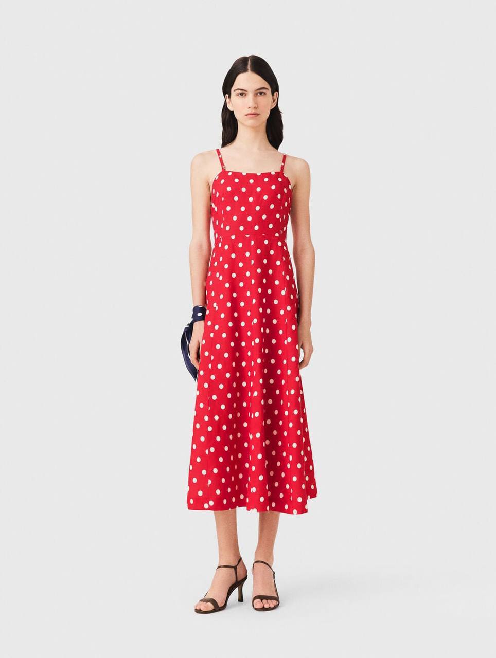 MJ Backless Linen-Blend Red Polka Dot Maxi Dress