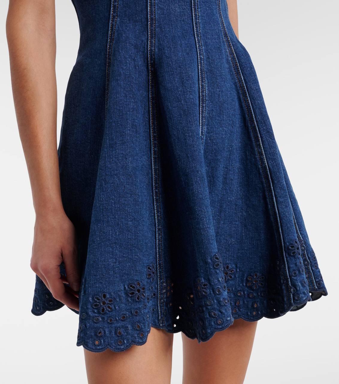SP Blue Denim Broderie Flared Mini Dress