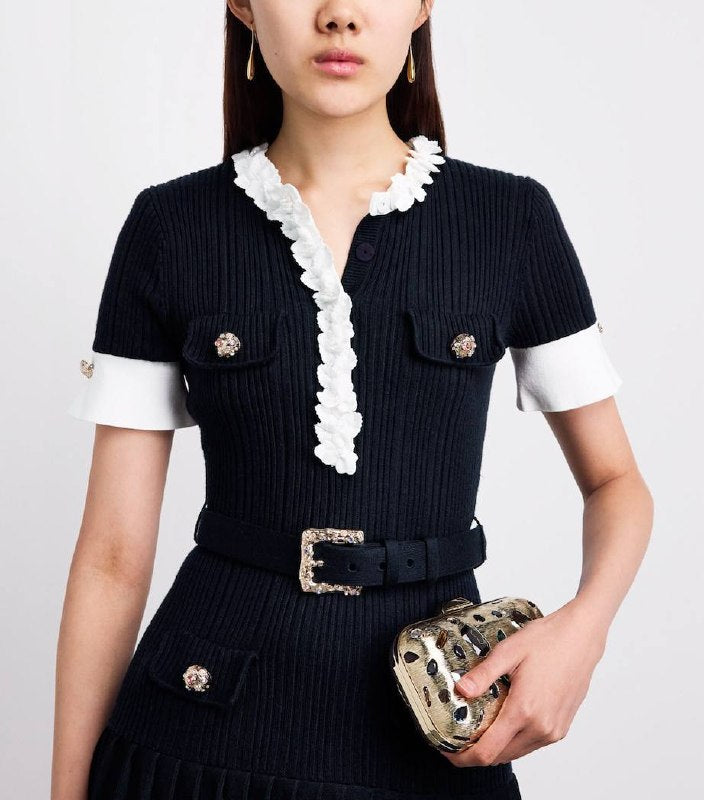 SP Navy Rib Knit Midi Dress