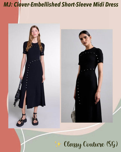 MJ Clover Embellished Short-Sleeve Midi Dress