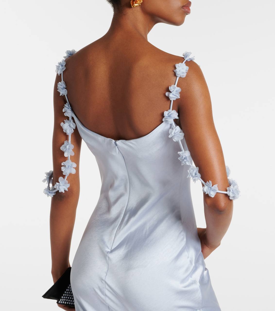 SP Satin Floral Appliqué Cowl Neck Maxi Dress