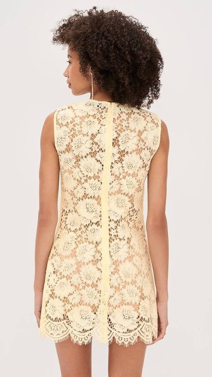 SP Yellow Fine Lace Shift Mini Dress