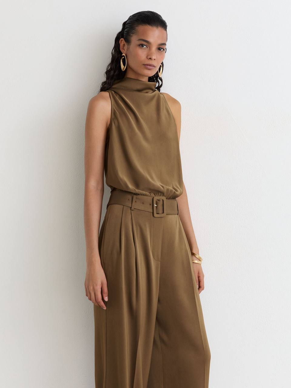 RS Erica Satin Cowl-Neck Wide-Leg Jumpsuit