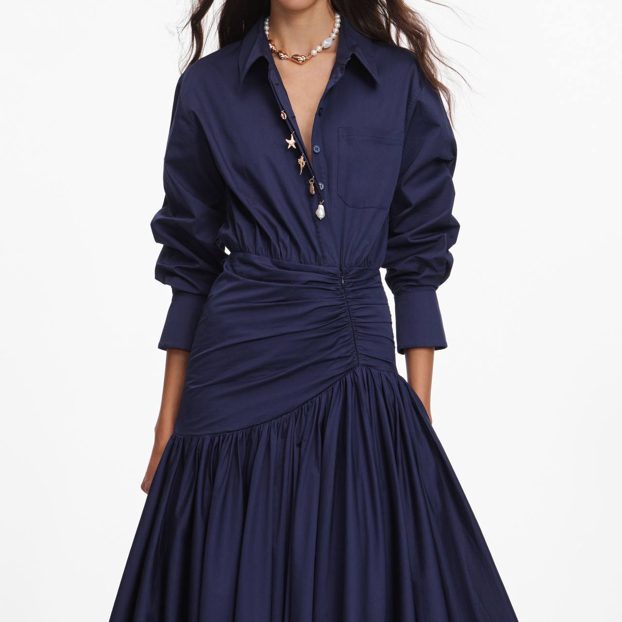 SP Navy Cotton Asymmetrical Midi Dress