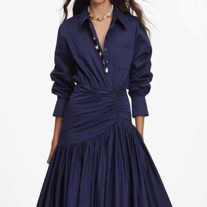 SP Navy Cotton Asymmetrical Midi Dress
