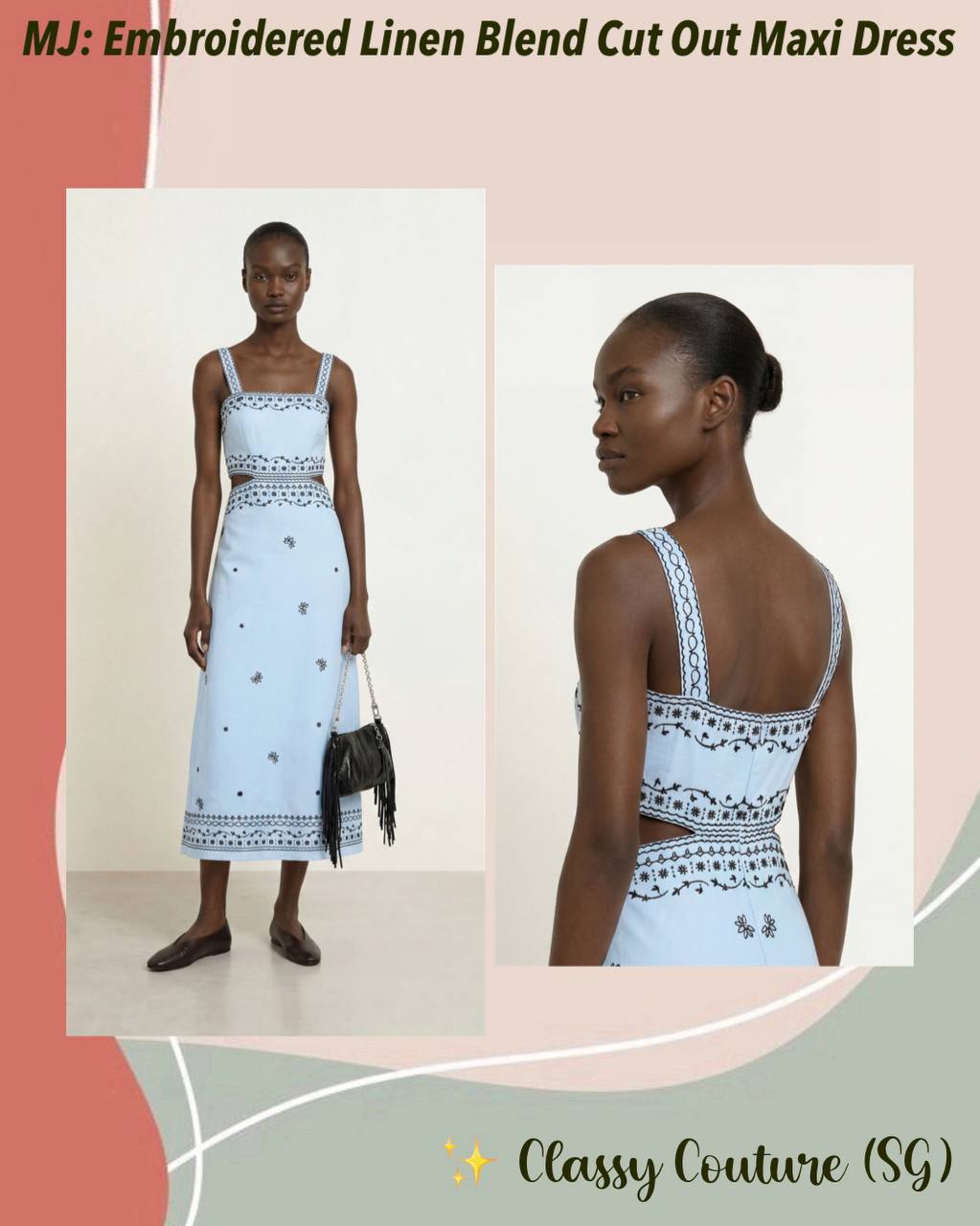 MJ Embroidered Linen Blend Cut Out Maxi Dress