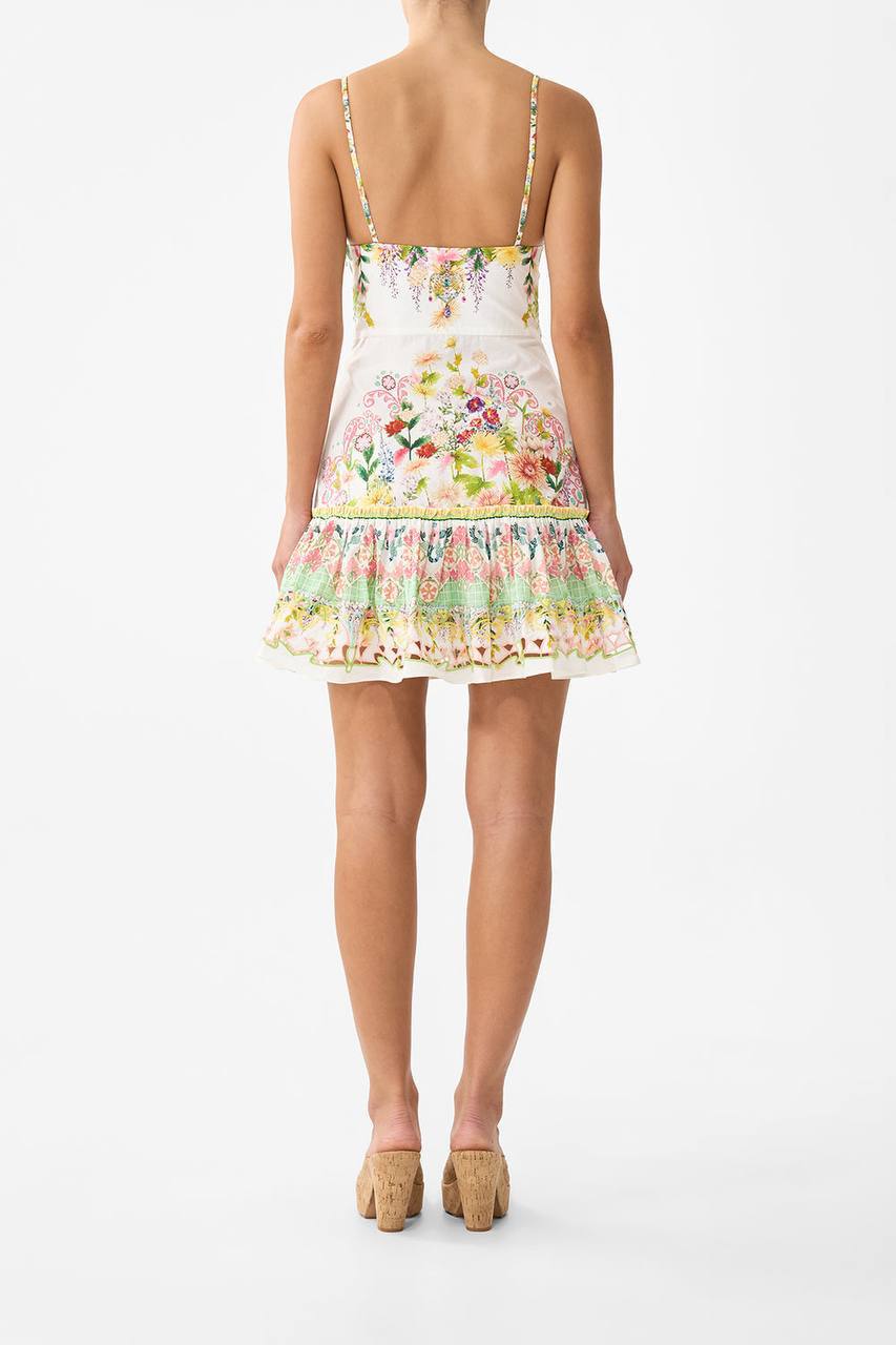 CM Tie Front Bow-Detail Floral Cotton Mini Dress With Hem Ruffle