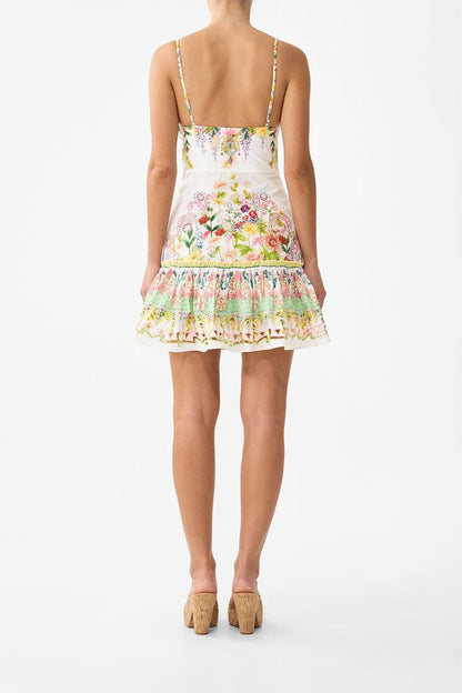 CM Tie Front Bow-Detail Floral Cotton Mini Dress With Hem Ruffle