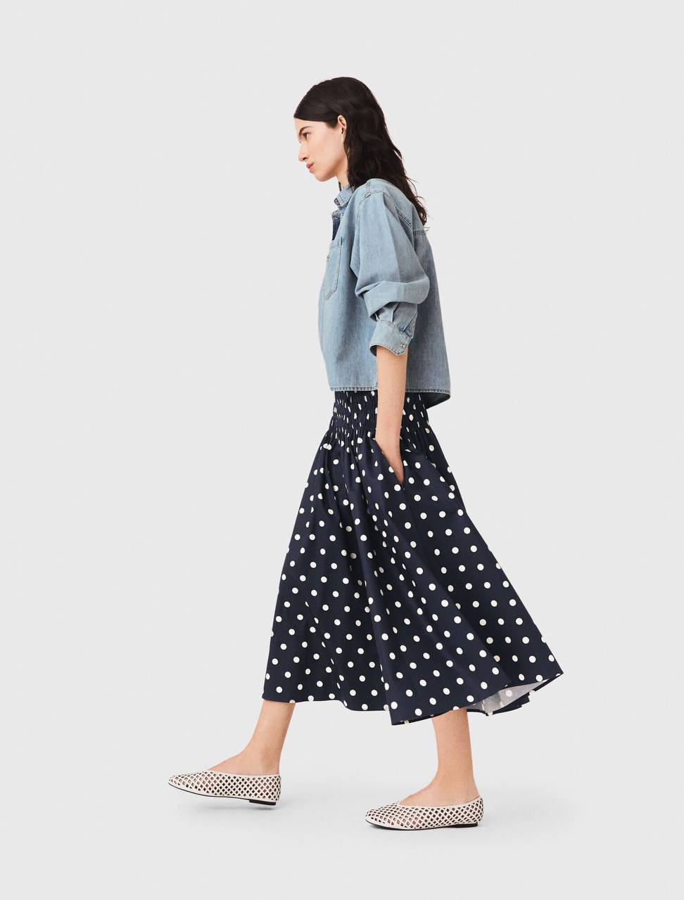 MJ Long Cotton Polka Dot Skirt